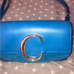 blue chloé belt bag.